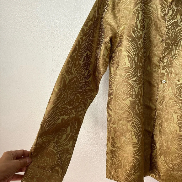 BARRY.WANG Men’s Woven Paisely Silk LS Button Down Small Dress Shirt BNWT - Picture 5 of 9